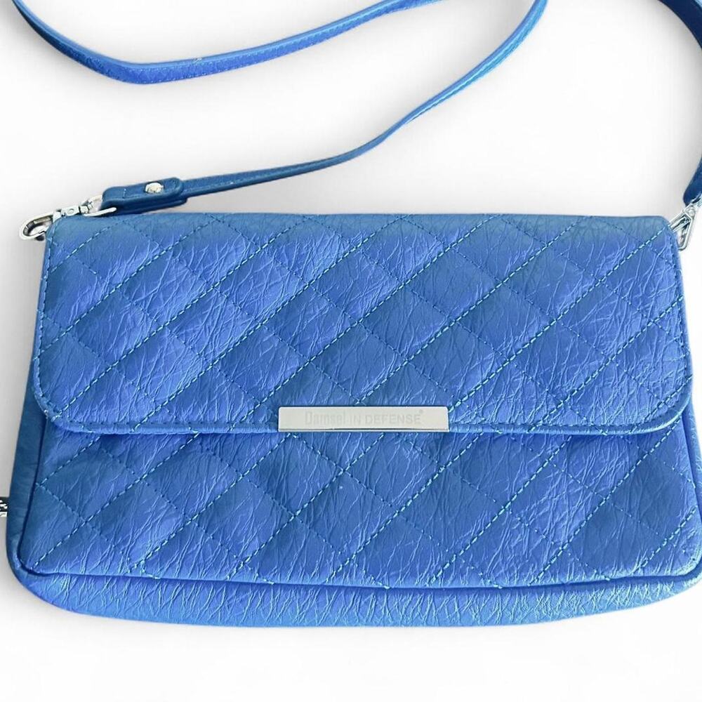 Damsel in defense blue leather‎ Purse Crossbody Medium sized